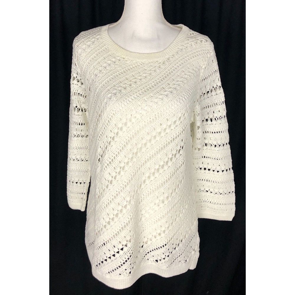 Talbots Womens Size‎ M Medium  Open-Knit Ivory Cotton Sweater